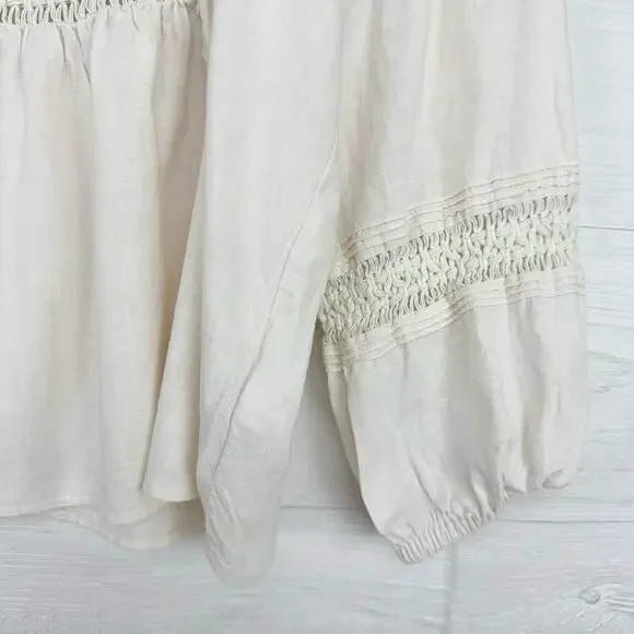 Madewell Peasant Top XS Ivory Linen-Blend Pintuck Boho Bubble Sleeves Babydoll - Picture 6 of 15